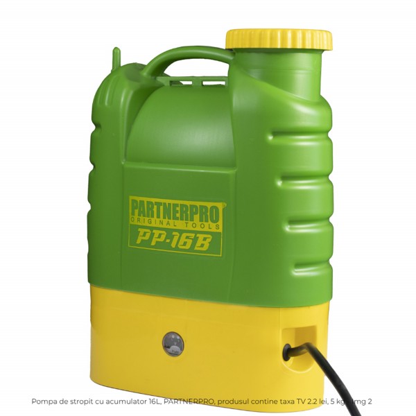 Pompa de stropit cu acumulator 16 Litri , PartnerPro , 12 V , 8 Ah , 620 m2 , tija telescopica , accesorii incluse