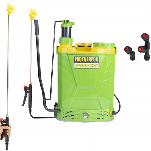 Pompa de stropit cu acumulator 2 in 1, 16 Litri , PartnerPro , 12 V 8 Ah , 620 m2 , tija telescopica , accesorii incluse